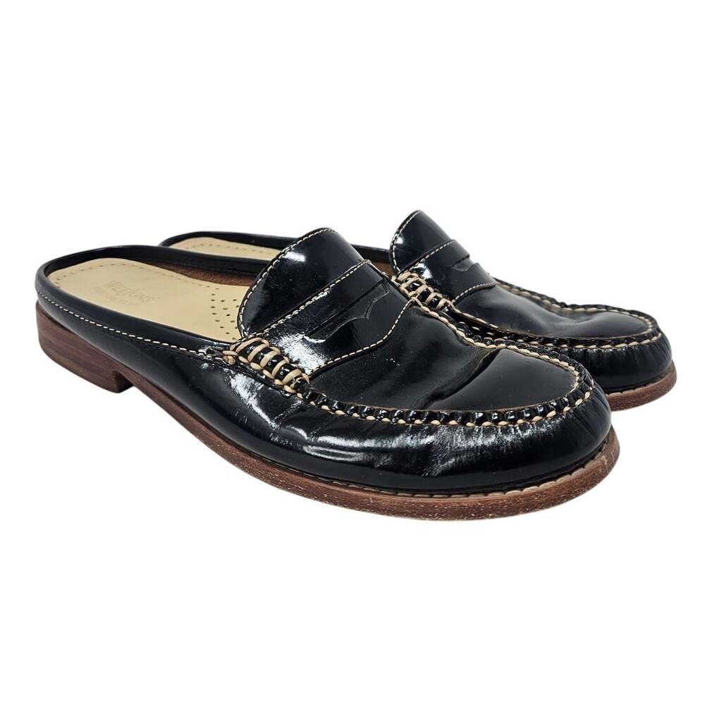 Bass Weejuns 8.5 Slide Mule Black Patent Leather Penny Loafer Academia Preppy